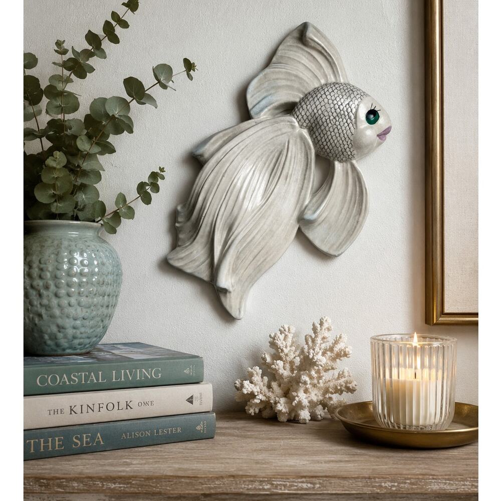 Vintage 1964 Miller Studio Chalkware Fish Wall Plaque repainted Iridescent Blue